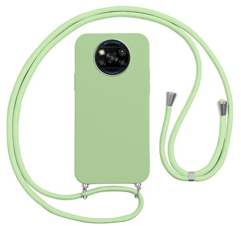 Vauki Funda con Cuerda para Xiaomi Poco X3 NFC/X3/X3 Pro Carcasa con Correa Colgante Ajustable Collar, Suave Silicona TPU Case Anti-Choque con Cuello Cadena Cordón Ultrafina Caso para Xiaomi-Verde