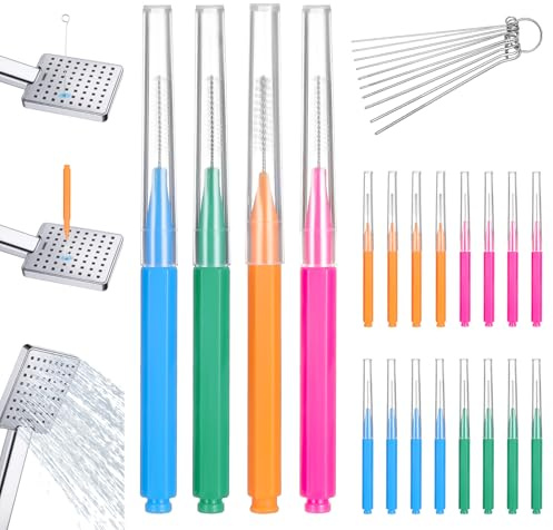 Ouligay 30pcs Shower Head Cleaning Tool Shower Head Cleaner Picks & Shower Cleaner Unclogger Tool for Small Gaps and Holes Includes 20 Small Cleaning Brushes & 10 Stainless Steel Picks