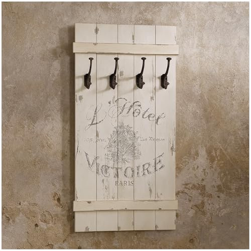 HTI living Rustikale Wandgarderobe im Vintage-Look Shabby Chic mit 4 Haken Kleiderhaken Hakenleiste Flurgarderobe