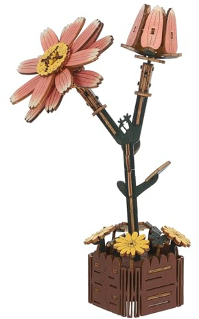 Gatuida Wooden Daisy Flower Jigsaw Puzzle Kits 3D Wooden Flower Puzzle Model with Vase for Plant Bouquet Building DIY Craft Project Accessories