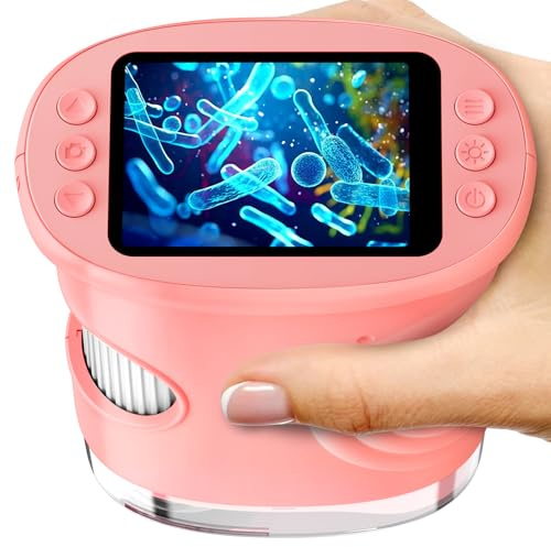 Microscope numérique pour Enfants - Écran HD 2.0 1080p - Microscope de Poche - Lumières LED - Connexion au PC - Minimicroscope - Cadeau d'extérieur pour Les Enfants de 4 à 12 Ans - Rose