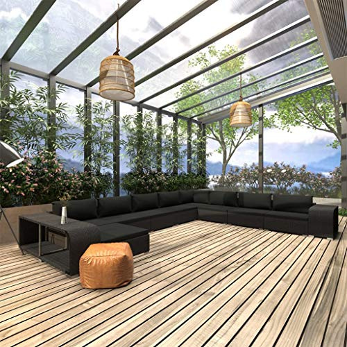 Teenpull 11-TLG. Garten Lounge-Set mit Auflagen, Poly Rattan Schwarz, Modulares Outdoor Sofa für Terrasse, Balkon & Garten, Witterungsbeständig