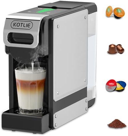 KOTLIE 550 Kapselmaschine für Kapsel-Vielfalt & Pulver | 4-in-1 für Nes Original/D*G/A MODO MIO und gemahlenen Kaffee, 7-stufige Wassermenge
