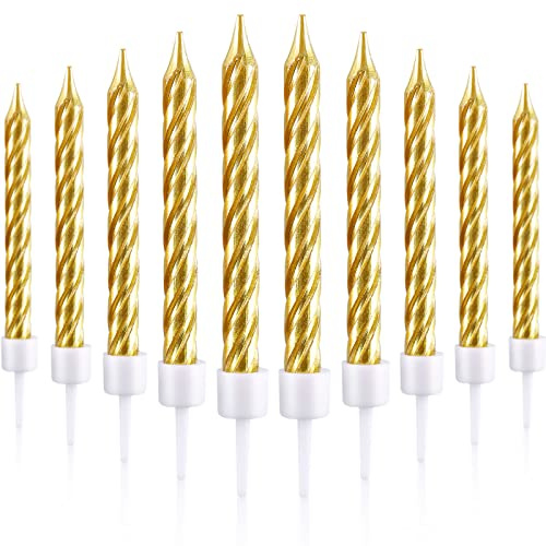 Sumind 100 Stück Spiral Gold Stab Kuchen Geburtstagskerzen Goldene Torte Baum Kerzen für Metallische Kuchen und Cupcake Kerzen für Geburtstags Hochzeits und Partydekorationen