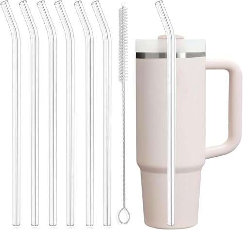 8-Pack Replacement Clear Straws Compatible with Stanley 30 oz & 40 oz Tumblers, 12 Inch Bent Tritan Reusable Plastic Straws for Yeti, Large Insulated Cups, 16 oz Mason Jar & Venti Cup