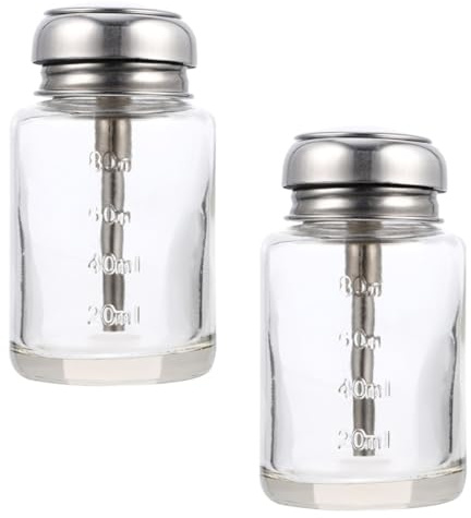 PLAFOPE Lot de 2 Bouteilles en Verre 100ml Pompe Pressable, Étanches et Réutilisables, pour Doseur Alcool et Stockage de Liquide
