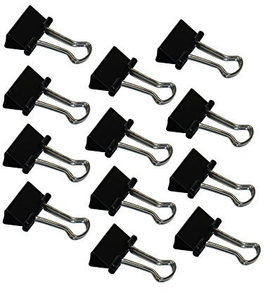 Wedo 6421415 Foldback Klammern 15 mm, 12 Stück, lackiertes Metall Abnehmbare Bügel, Starke Feder, schwarz/silber