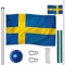 tectake® Mástil Bandera Altura Ajustable, Mástil Aluminio Altura Máx 6,25 m, Asta Bandera con Casquillo para Suelo, Mástil Bandera Exterior con Cuerda de Izado, Montaje Rápido, Incl. Bandera Suecia