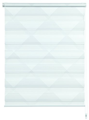 Gardinia Doppelrollo zum Klemmen oder Kleben, Duo-Rollo/Seitenzugrollo, Transparent und Blickdicht, Alle Montage-Teile inklusive, Triangle, weiß/grau, 120 x 150 cm (BxH), 32408