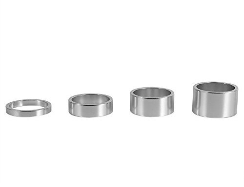 Dilwe 4 Teile/Satz Fahrrad Spacer, Fahrradgabel Spacer 5mm / 10mm / 15mm / 20mm Aluminiumlegierung Rennrad Fahrrad Headset Gabel Spacer(Silber)