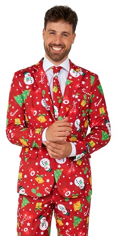 Suitmeister Men's Christmas Suit - Real Light Up Festive Outfit Slim Fit - Red