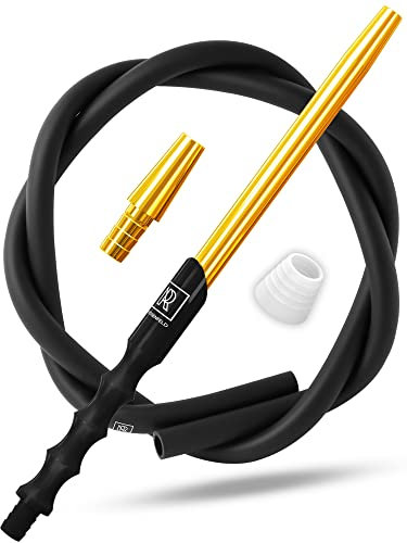 M. ROSENFELD Shisha Schlauch mit Mundstück – 150cm Soft-Touch Silikonschlauch Matt (lebensmittelecht) inkl. Adapter + langes 40cm Ergonomisches Aluminium Mundstück Schwarz GOLD