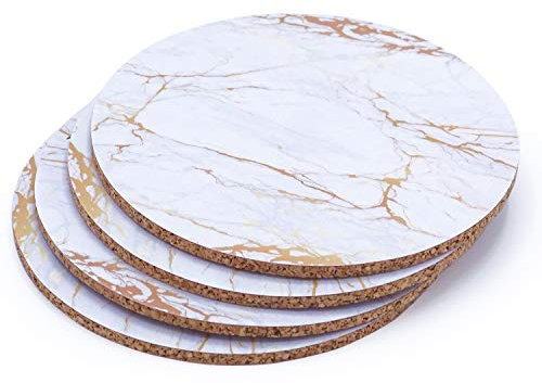 Set de 4 sous-Verres pour Boisson avec Motif en marbre I sous-Verre en liège avec Motif en marbre pour Verre Tasse gobelet I Rond essuyable antidérapant I dv706