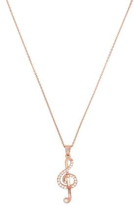 Amor Kette mit Anhänger 925 Sterling Silber Damen Halsschmuck, mit Zirkonia synth., 45 cm, Roséfarben, Notenschlüssel, Kommt in Schmuck Geschenk Box, 2022087