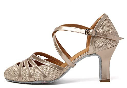 HROYL Women's Ballroom Dance Shoes Latin Salsa Closed Toe Low Heel Tango Cha-cha Wedding Evening Dancing Shoes,511-512