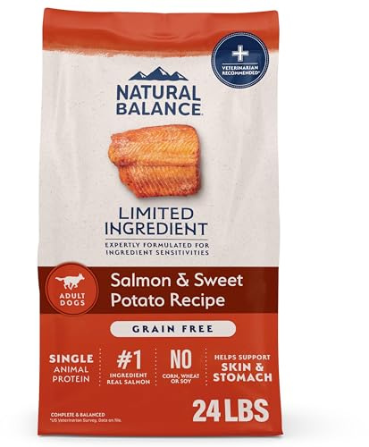 Natural Balance Limited Ingredient Adult Grain-Free Dry Dog Food, Salmon & Sweet Potato Recipe, Single Protein, Sensitive Stomach & Skin Support that is Vet Recommended, 24lb (Pk of 1)