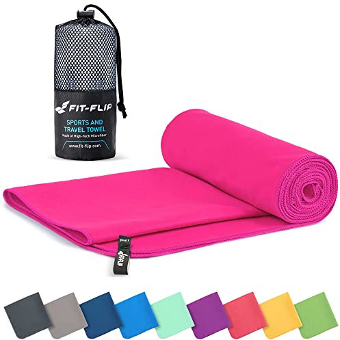 Fit-Flip Mikrofaser Handtuch - kompakte Microfaser Handtücher - ideal als Sporthandtuch, Reisehandtuch, Strandtuch - schnelltrocknend und leicht - Badetuch groß (90x180cm, Pink)