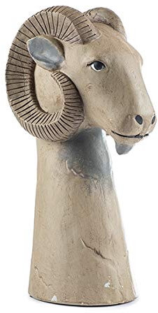Kopf Tierkopf Kopfskulptur Gips I Ziegenbock I braun I Höhe 35 cm I Aufsteller Tier Büste Gipskopf Wohnaccesoires Fensterdeko Tischdeko Ostern Osterdeko