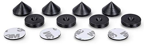PrecisionGeek - Speakers Spikes and Pads Set, Black Steel Oxidised, Cones 20mm diameter, Pads 20mm diameter with side decorative grooving, Adhesive Pads included