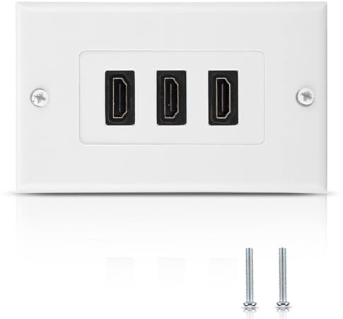 11.5x7.5cm/4.53x2.95in HDMI Wall Plate (3 Port), 3 Port HDMI Outlet Mount Panel Support 4K 3D ARC 60Hz 1080P Video for Gaming PC, Projector, Home Theater (White)