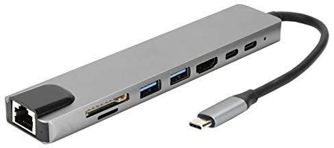 8 in 1 USB3.0 Hub, Typ-C auf HDMI RJ45 PD USB Dockingstation Typ-C Hub Splitter Konverter Adapter für Laptop, PC, Computer, Mobile HDD, Flash Drive, Etc.