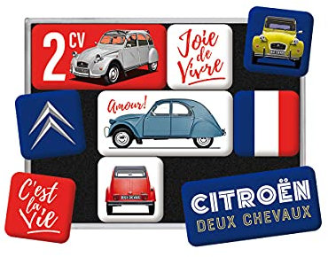 Nostalgic-Art Retro Kühlschrank-Magnete, 9 Stück, Citroen – 2CV C'est la Vie – Geschenk-Idee für Citroen-Fans, Magnetset für Magnettafel, Vintage Design