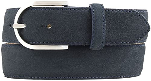 BELTINGER Damen-Gürtel aus Veloursleder 3,5 cm | Velour-Ledergürtel für Damen 35mm | Wildleder-Gürtel mit runder Gürtelschließe | Dunkelblau 115cm