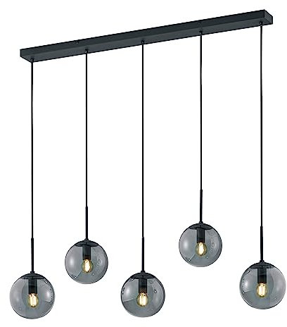 Trio Leuchten Pendelleuchte Balini 308500542, Metall Anthrazit, Glas rauchfarbig, exkl. 5x E14