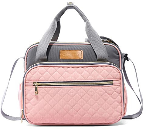 Baby Mädchen Wickeltasche rosa Mama Tote On The Go – Reise & Outdoor Organizer Kinderwagen Wickeltasche Multifunktionale Umstandstasche für Mama Papa, Rosa Grau