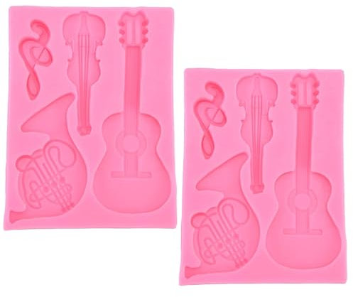 2pcs moule en silicone, notes de musique, moule à bonbons, moule à chocolat en silicone, violon de guitare mignon, moule de saxophone, plateau à glaçons, moule à chocolat, moule à gâteau