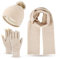 Damen Winter Warm Mütze mit Bommel Touchscreen Handschuhe und Lang Schal Set mit Dick Fleece Gefütterte, Winterhandschuhe Weihnachten Geschenk für Frauen