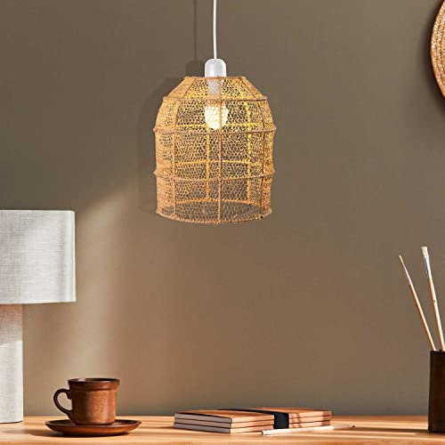 Marrakesch Pendelleuchte Hängelampe Ylvana 27 cm groß aus Bast | Boho Style Lampe als Esszimmer Deko