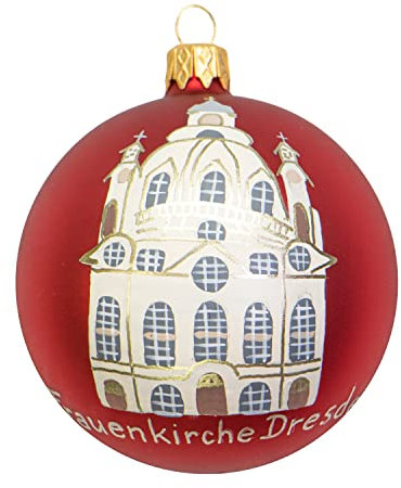 mgc24 Weihnachtskugel Christbaumkugel Baumschmuck Glas handbemalt Ø 8cm - Motiv Dresden Frauenkirche, rot