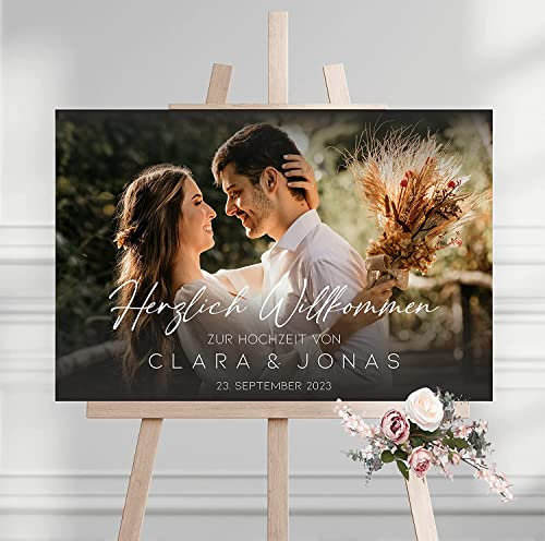 Manschin Laserdesign Willkommensschild Aluverbund personalisiert - selbst gestalten - Made in Germany - Welcome Willkommen Schild für Hochzeit, Geburtstag und alle Anderen Feste (Aluverbund, 45x30cm)