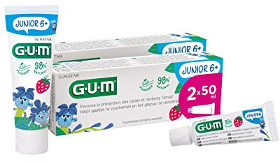 Dentifrice GUM® JUNIOR | spécialement conçu pour les nouvelles dents définitives | enfants à partir de 6 ans | goût fraise | 2 x 50 (avec 1 échantillon gratuits)