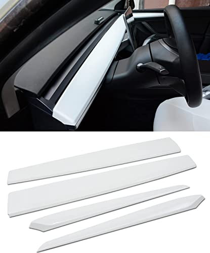 KKTR-CAR pour Tesla Model 3 Model Y Dash Wrap Porte Garniture Couverture Tableau De Bord Intérieur Carbone Modèle Décoration Wrap Kit Accessoires 4 PCS (Blanc Mat-ABS)