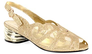 CASALANDER Damen-Sandalen, Peep-Toe, Slingback, runde Metallabsätze, glitzernd, oberer offener Zehenbereich, Slingback, glänzende Absätze, Mesh-Obermaterial, klobige niedrige Absätze, Blockabsätze,