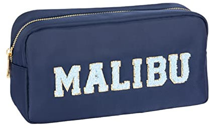 Malibu Tasche Strandtasche für Reisezubehör Make-up Nylon blau mit Patches und Glitzer, Blau, Süße Malibu Tasche Nylon und Patches