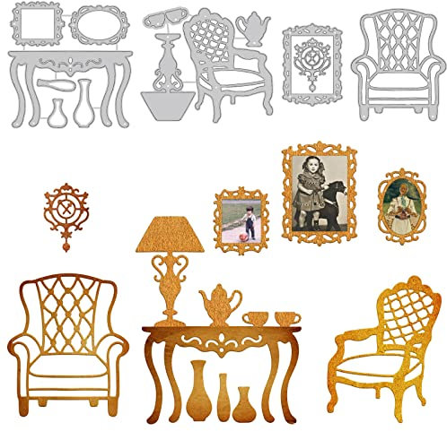GLOBLELAND Vintage-Möbel-Stil Gestanzte Metallkarten-Stanzformen Für Die Herstellung von Fotorahmen, Basteln DIY Scrapbooking Kunstalbum Dekoration Stühle Tische Lampen