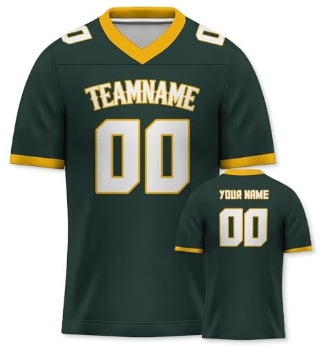 Personalisiertes American Football Trikot Print/Embroidery mit Namen Nummer Blank Practice Jersey Shirts Hip Hop Party Trikot für Herren Damen Kinder Grün Gelb