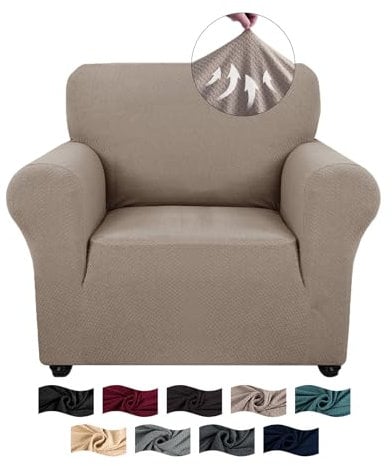 CYCMACO Copridivano 1 Posto Con Braccioli, Copridivani Elasticizzato Antiscivolo, Universale Moderno Copripoltrona Antigraffio, Sofa Cover Antimacchia, Lavabile In Lavatrice, Cachi