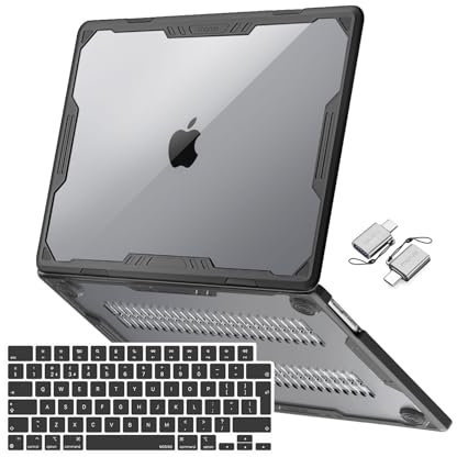 MOSISO Funda Compatible con MacBook Air 15 Pulgadas 2025 2024 2023 M4 M3 M2 A3241 A3114 A2941, Geometría Simétrica Heavy Duty Plástico Cáscara con TPU Tope&Teclado Tapa&2 Adaptor Tipo C,Negro