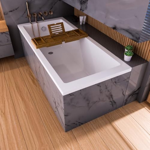 ECOLAM Badewanne TAMI 190x90 Wanne für Zwei Acryl Rechteck Bambus Ablage | Set Badewannenbrett Ablauf Füße Silikon direkt vom Hersteller Top Qualität echtes Acryl große Acrylwanne für zwei Personen