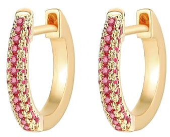Jenosy Ohrringe Damen Gold Mit Rot Zirkonia - Zarte Creolen, Modische Leichte Knorpel Huggie, Hypoallergene 18K Vergoldete Modeschmuck für Frauen und Mädchen