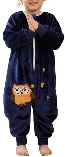 Maeau Combinaison Pyjama Bébé Fille Garçon 6 18 Mois Gigoteuse a Pied Manche Longue Hiver Barboteuse avec Jambe Grenouillère Enfant Flanelle Surpyjama Animaux Ensemble Naissance Jumpsuit Bleu Marine
