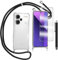 TTSWJBD Funda con Cuerda para Xiaomi Redmi Note 13 Pro+ Plus 5g y Cristal Templado Protector de Pantalla,Transparente Suave Silicona Carcasa, Ajustable Cordon Collar Colgante Antigolpes Case, Negra