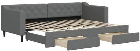 vidaXL Tagesbett, Sofabett Ausziehbar mit Schubladen, Gästebett Schlafsofa für Schlafzimmer Wohnzimmer, Sofa Ausziehbett, Dunkelgrau 80x200cm Stoff