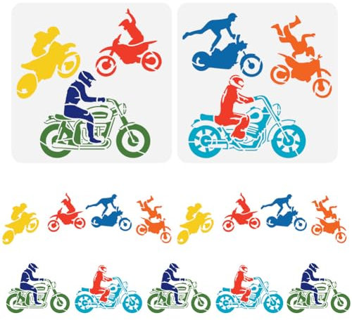 FINGERINSPIRE 2 Stück Motocross Schablone Zum Malen 30x30 cm Wiederverwendbare Motocross Racer Schablone Coole Spleiß Motorrad Schablone Kunststoff Bastelschablone Zum Malen Auf Wand Heimdekoration