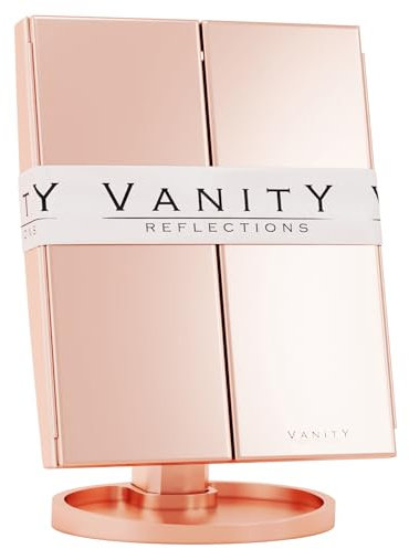 Vanity Reflections - LED Makeup Mirror With Lighting, X2 X3 X10 Magnification, 21 Lights, Beauty Vanity (Rose Gold)