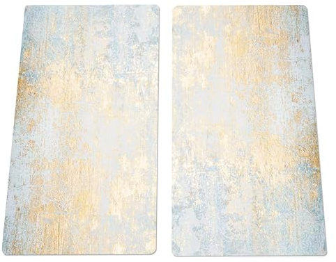 Ceranfeldabdeckung 60x52cm (2 Stück, je 30x52) Herdabdeckplatten Induktion Herdschutz Deko Glasplatte Schneidebrett Sicherheitsglas Spritzschutz (Gold)